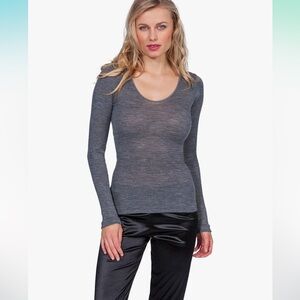 EGI ® Luxury Wool Silk Long Sleeve Top with Satin Trim. Proudly Made in Italy.